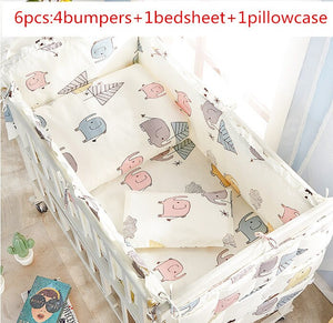 Baby Cot / Crib Bedding Set - 4 Bumpers + 1 Bed sheet + 1 pillowcase - Various Designs