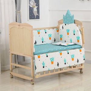 6pcs 60*120 Newborn Baby Bedding Set For Girl Boy Crib Bumper Protector Crown Design Baby Bed Bumper Bed Sheet Pillowcase ZT44