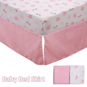 3Pcs Cotton Crib Bed Linen Kit For Boy Girl Baby Bedding Set Includes Bed Quilt/bed Cover/bed Skirt Cute Cartoon Elephant Print