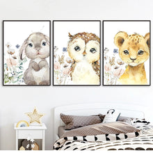 Load image into Gallery viewer, personalized poster baby name custom canvas Painting Print Lion Elephant Raccoon Rabbit Wall Art Decoration Kids Bedroom Picture
