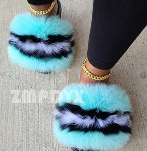 New Arrival Girl Luxury Fluffy Fur Slippers Ladies Indoor Warm Furry Fur Flip Flops Women Amazing Plush Fur Slides Wholesale Hot