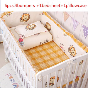 Baby Cot / Crib Bedding Set - 4 Bumpers + 1 Bed sheet + 1 pillowcase - Various Designs