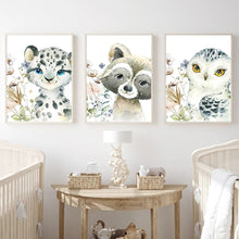 Load image into Gallery viewer, personalized poster baby name custom canvas Painting Print Lion Elephant Raccoon Rabbit Wall Art Decoration Kids Bedroom Picture
