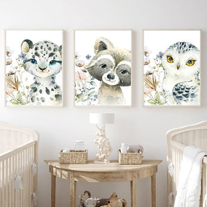 personalized poster baby name custom canvas Painting Print Lion Elephant Raccoon Rabbit Wall Art Decoration Kids Bedroom Picture