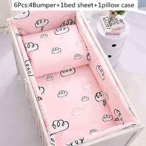 Baby Bedding Set 100%Cotton Cartoon Crib Bed Bumper Newborns Sheet Duvet Cover Child Bed Protector Baby Washable Cot Bedding Set