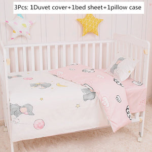 Baby Bedding Set 100%Cotton Cartoon Crib Bed Bumper Newborns Sheet Duvet Cover Child Bed Protector Baby Washable Cot Bedding Set